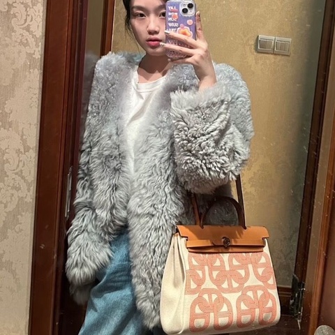 HERMES 帆布拼皮herbag31子母手提斜背包31*25*12 98新配件大小塵袋 鎖鑰匙