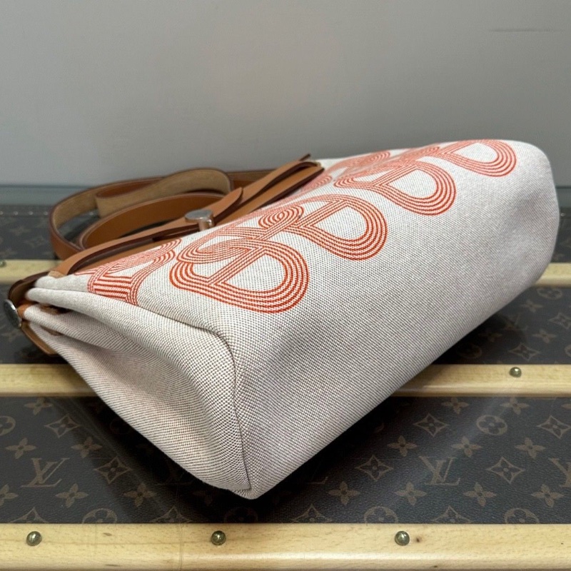 HERMES 帆布拼皮herbag31子母手提斜背包31*25*12 98新配件大小塵袋 鎖鑰匙-2
