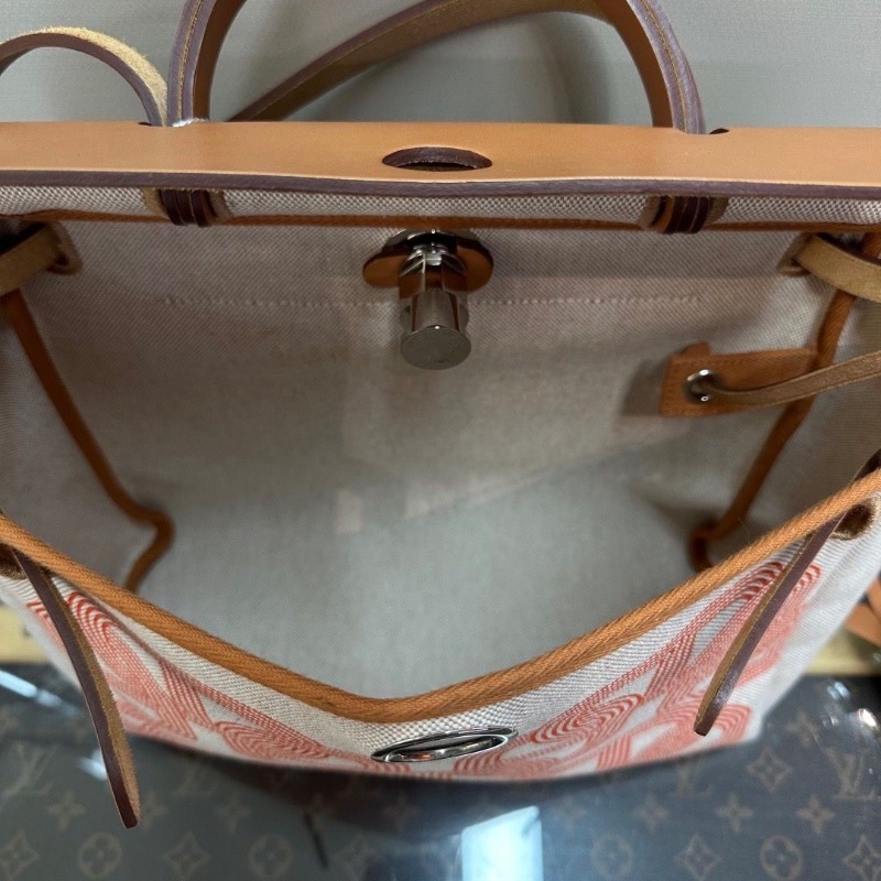 HERMES 帆布拼皮herbag31子母手提斜背包31*25*12 98新配件大小塵袋 鎖鑰匙-5