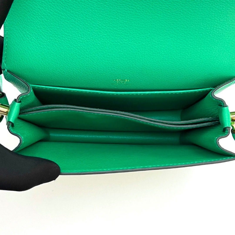 HERMES 竹子綠金扣 豬鼻子19肩背斜背包19*16*6 98新配件盒子塵袋購證吊牌毛毡布-2