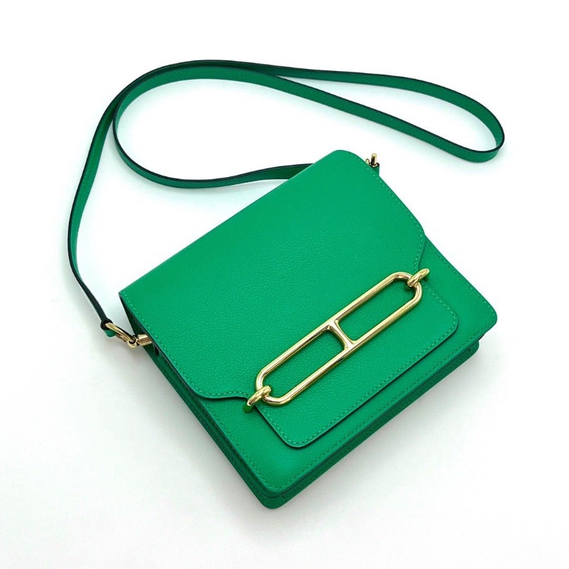 HERMES 竹子綠金扣 豬鼻子19肩背斜背包19*16*6 98新配件盒子塵袋購證吊牌毛毡布-4