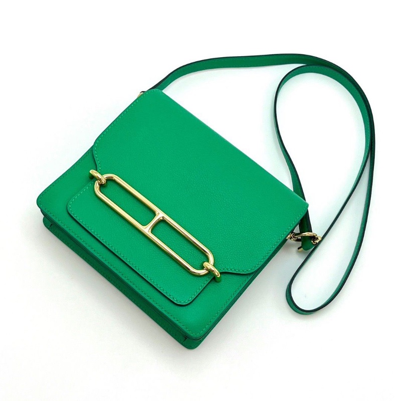 HERMES 竹子綠金扣 豬鼻子19肩背斜背包19*16*6 98新配件盒子塵袋購證吊牌毛毡布-6