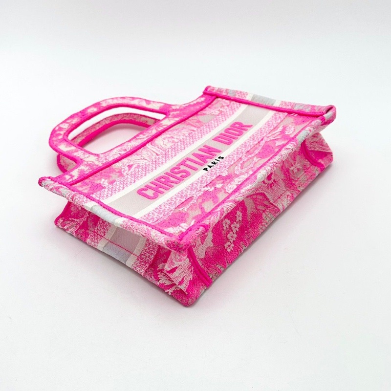 DIOR 粉色刺繡動物園鏤空Book Tote mini手提托特包 22.5*15*6 98新配件塵袋-6