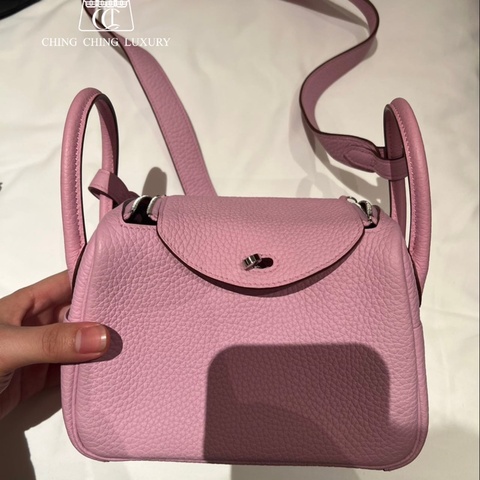 🌈Hermes💗Mini Lindy一代💗X9錦葵紫銀扣💗99新🌈TC皮🌟愛馬仕🌟