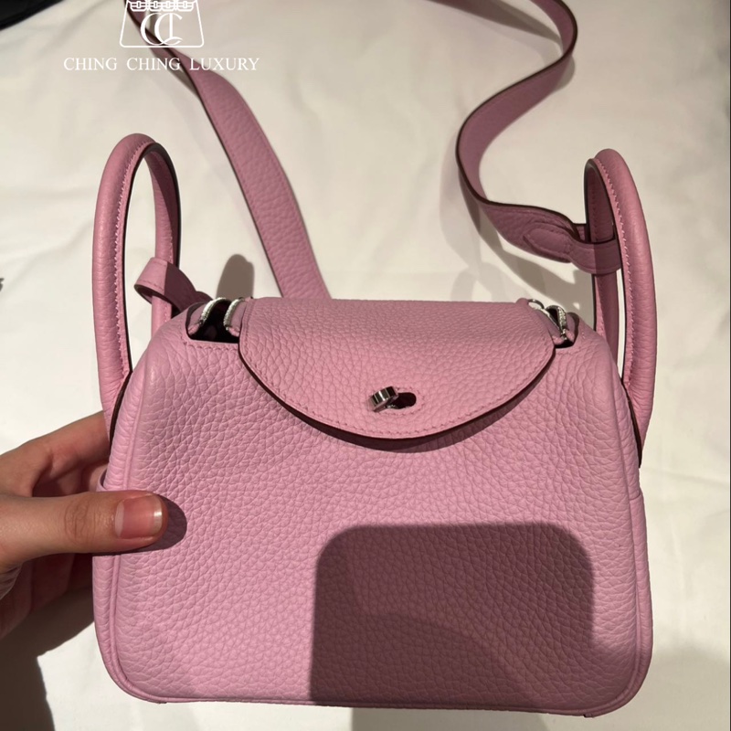 🌈Hermes💗Mini Lindy一代💗X9錦葵紫銀扣💗99新🌈TC皮🌟愛馬仕🌟-0