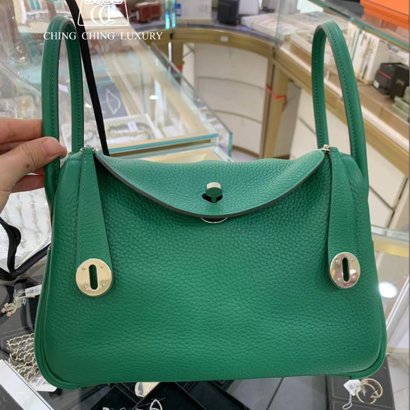 🌈Hermes💚Lindy 26💚絲絨綠銀扣🌈99新🌈TC皮🌟愛馬仕🌟-0