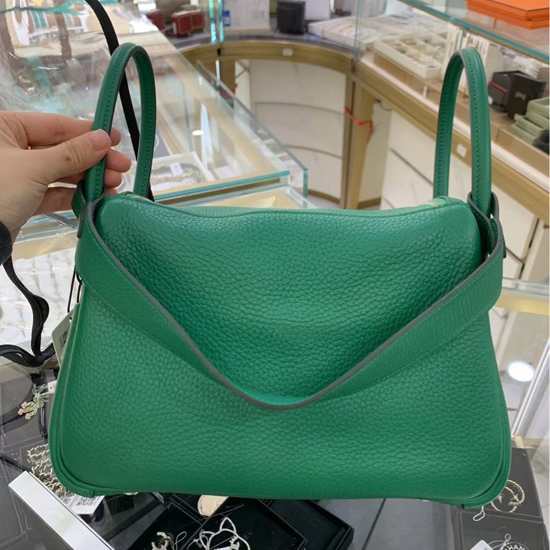 🌈Hermes💚Lindy 26💚絲絨綠銀扣🌈99新🌈TC皮🌟愛馬仕🌟-6