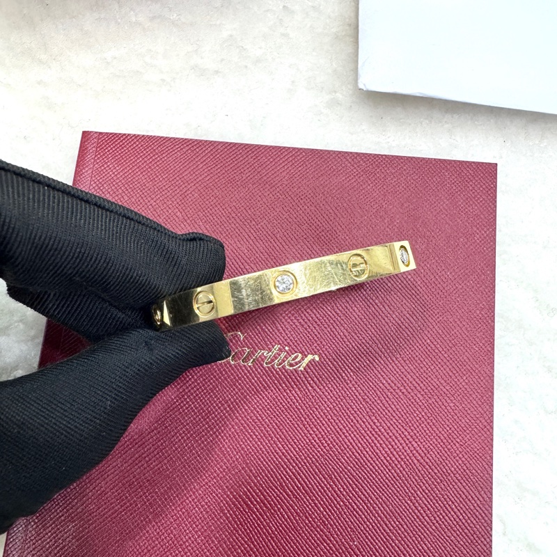 卡地亞帶鑽手環Cartier LOVE 18金寬版4顆鑽石手環B6035917-7