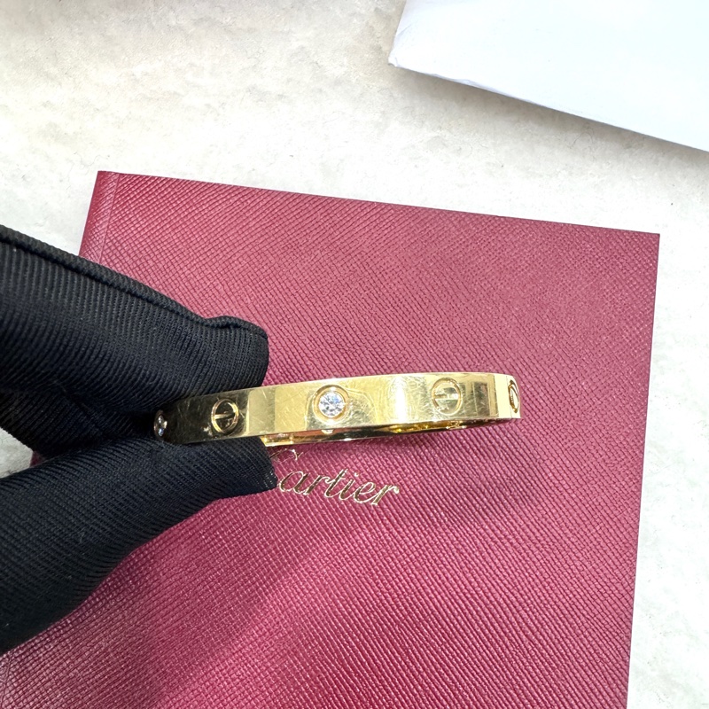 卡地亞帶鑽手環Cartier LOVE 18金寬版4顆鑽石手環B6035917-8