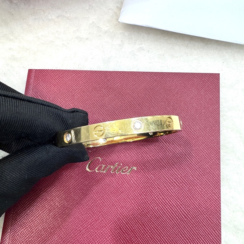 卡地亞帶鑽手環Cartier LOVE 18金寬版4顆鑽石手環B6035917-10