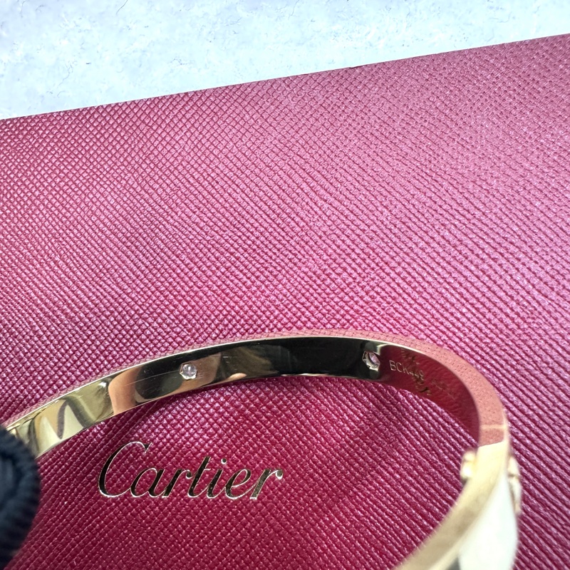 卡地亞帶鑽手環Cartier LOVE 18金寬版4顆鑽石手環B6035917-13