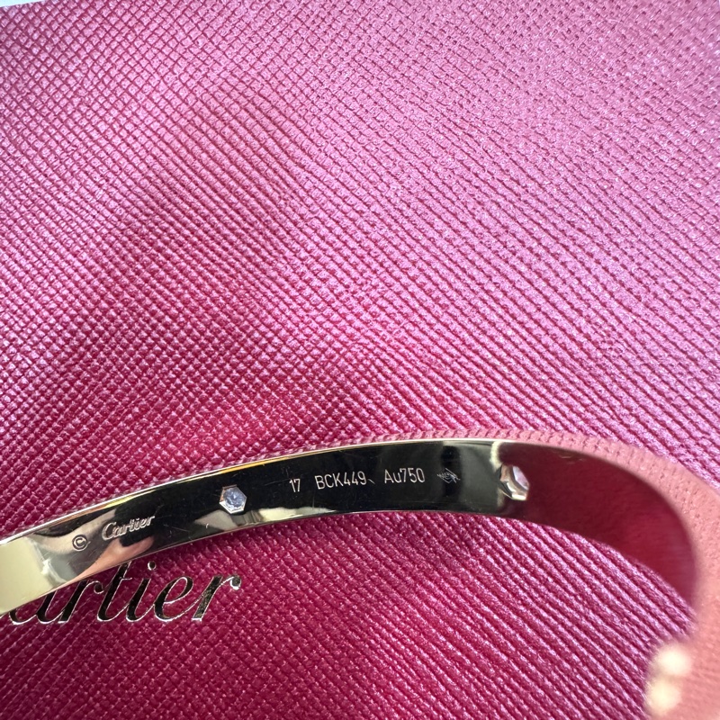 卡地亞帶鑽手環Cartier LOVE 18金寬版4顆鑽石手環B6035917-15