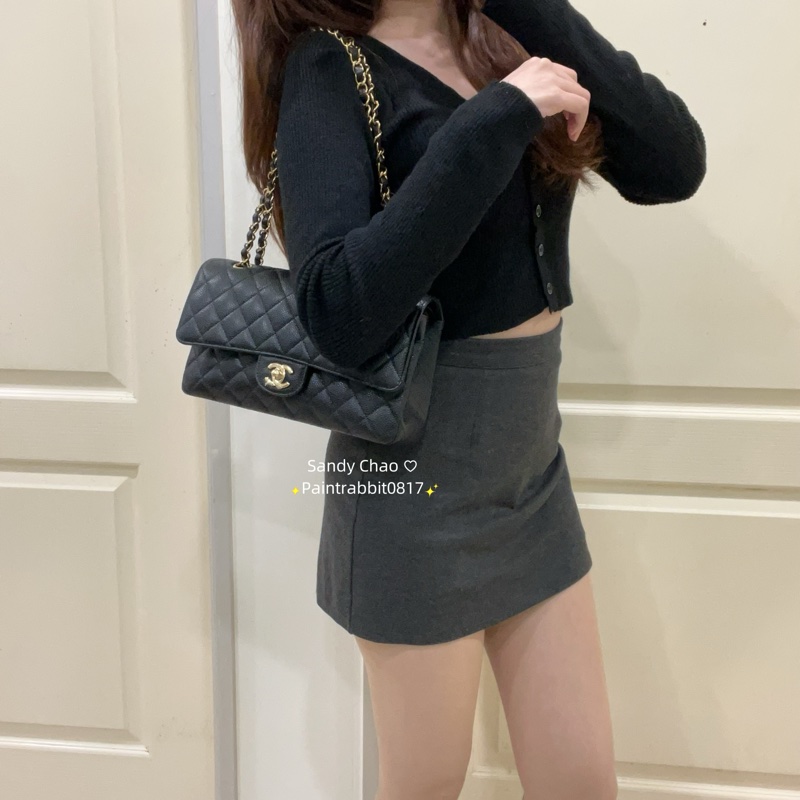 ෆ Chanel cf25 黑金荔枝 芯片款🈶購證✨-0