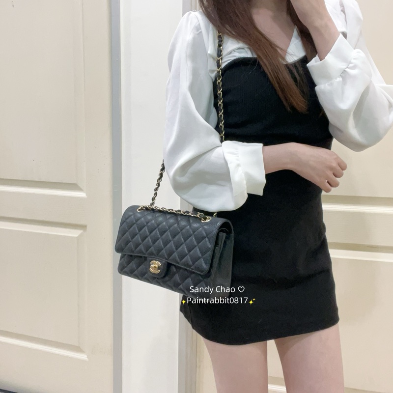 ෆ Chanel cf25黑金荔枝 保卡🈶購證-0