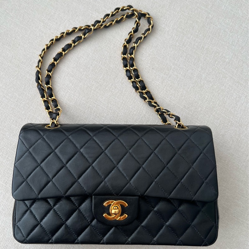 CHANEL CF25 香奈兒25cm收藏級老香 黑金羊皮 vintage-5