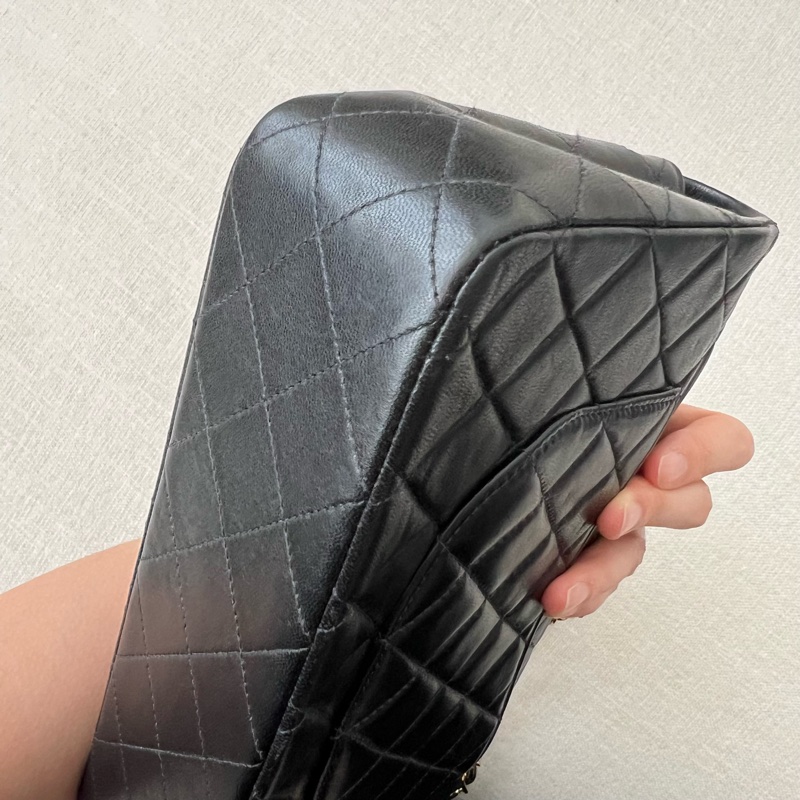 CHANEL CF25 香奈兒25cm收藏級老香 黑金羊皮 vintage-10