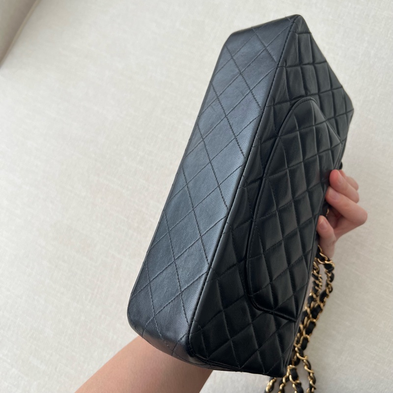 CHANEL CF25 香奈兒25cm收藏級老香 黑金羊皮 vintage-11
