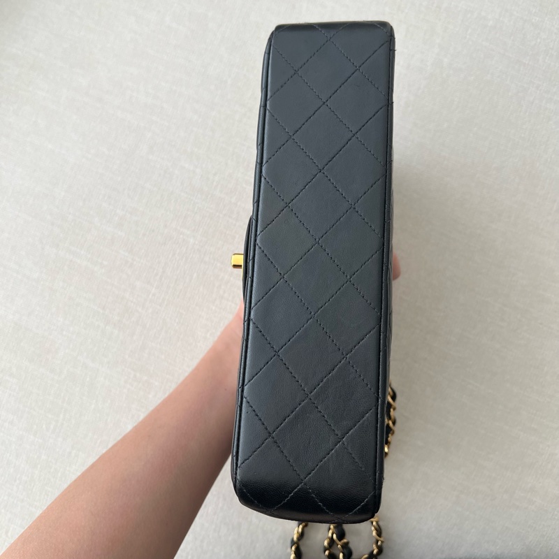 CHANEL CF25 香奈兒25cm收藏級老香 黑金羊皮 vintage-12