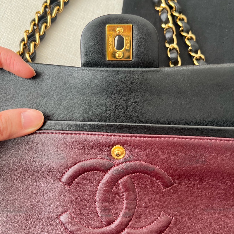 CHANEL CF25 香奈兒25cm收藏級老香 黑金羊皮 vintage-15