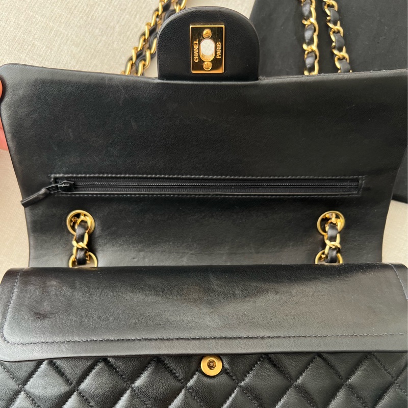 CHANEL CF25 香奈兒25cm收藏級老香 黑金羊皮 vintage-17