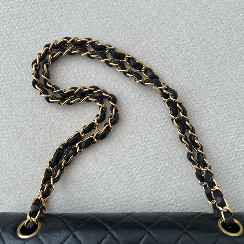 CHANEL CF25 香奈兒25cm收藏級老香 黑金羊皮 vintage-20