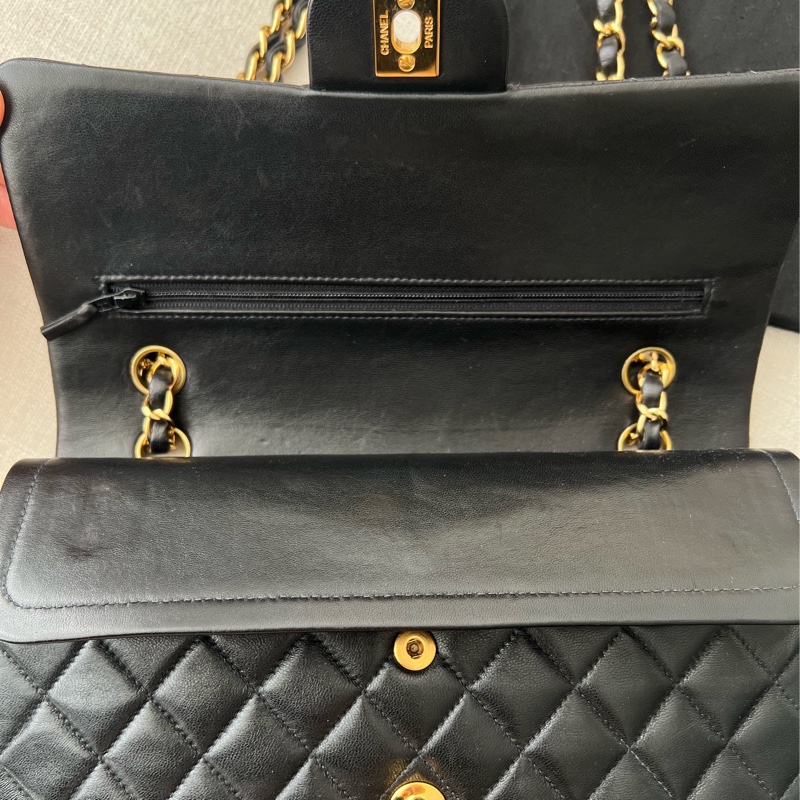 CHANEL CF25 香奈兒25cm收藏級老香 黑金羊皮 vintage-24