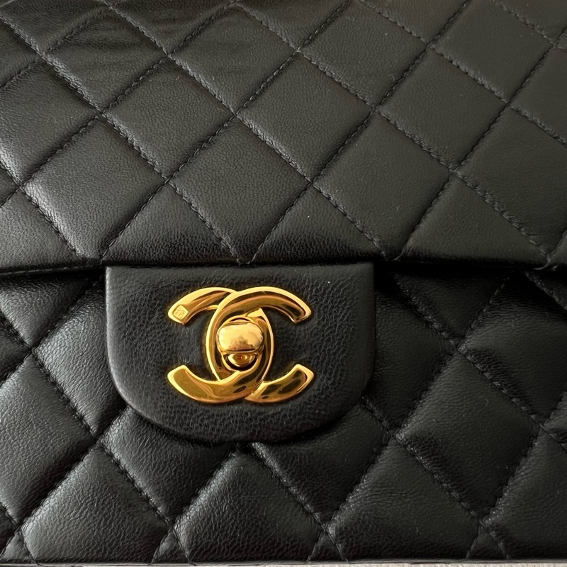 近新收藏級老香CHANEL CF25 香奈兒25cm 黑金羊皮 vintage-4