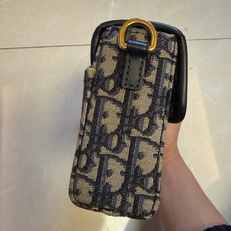 Dior 藍緹花布金釦蒙田Box小盒子-3