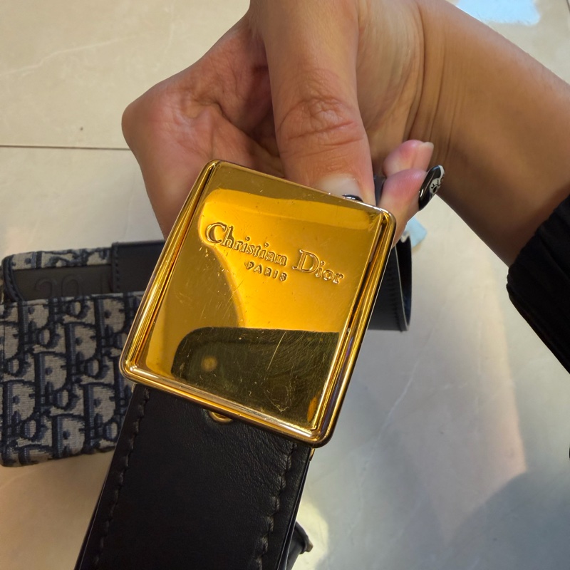 Dior 藍緹花布金釦蒙田Box小盒子-6