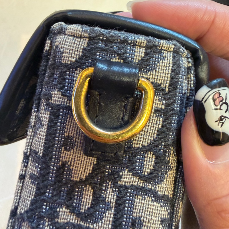 Dior 藍緹花布金釦蒙田Box小盒子-13