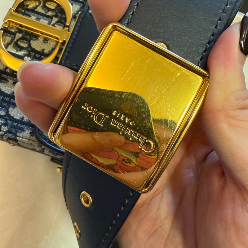 Dior 藍緹花布金釦蒙田Box小盒子-17