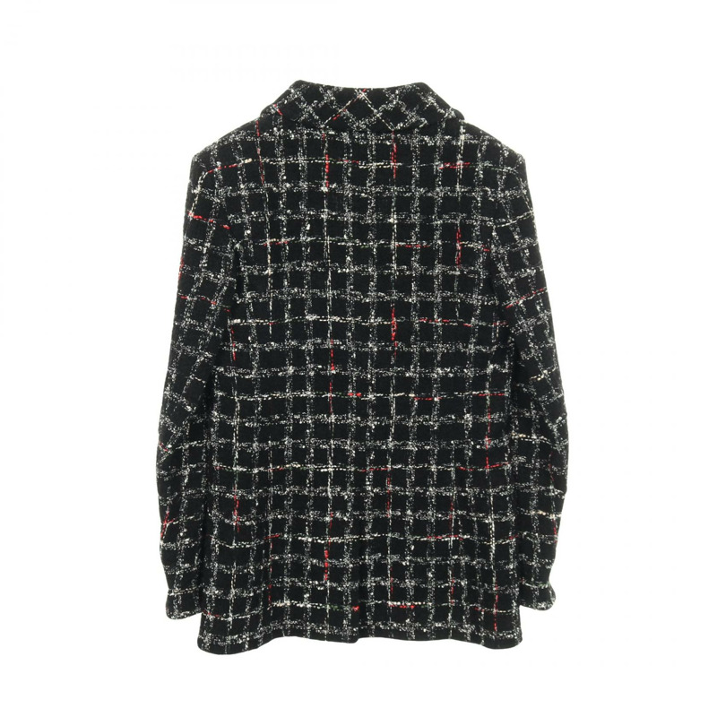 香奈兒 COCO 標誌紐扣斜紋軟呢外套 P73609V65153 羊毛棉黑多色二手女裝-1