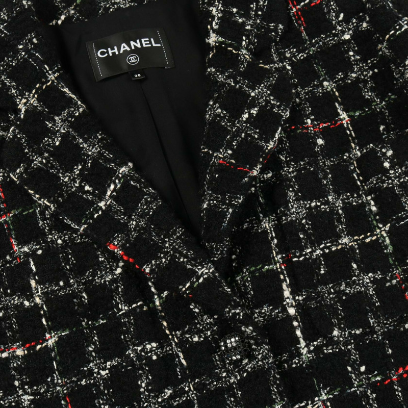 香奈兒 COCO 標誌紐扣斜紋軟呢外套 P73609V65153 羊毛棉黑多色二手女裝-5