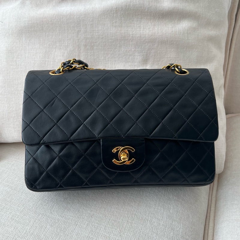 CHANEL CF25 香奈兒25cm 黑金羊皮 vintage-0