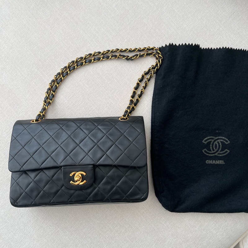 CHANEL CF25 香奈兒25cm 黑金羊皮 vintage-1