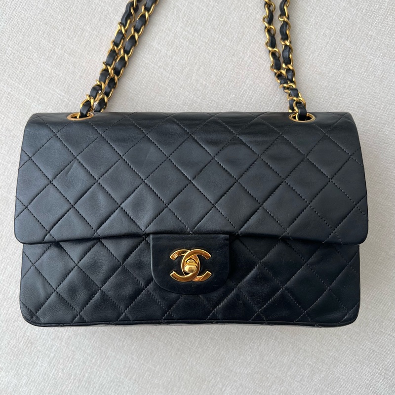 CHANEL CF25 香奈兒25cm 黑金羊皮 vintage-5