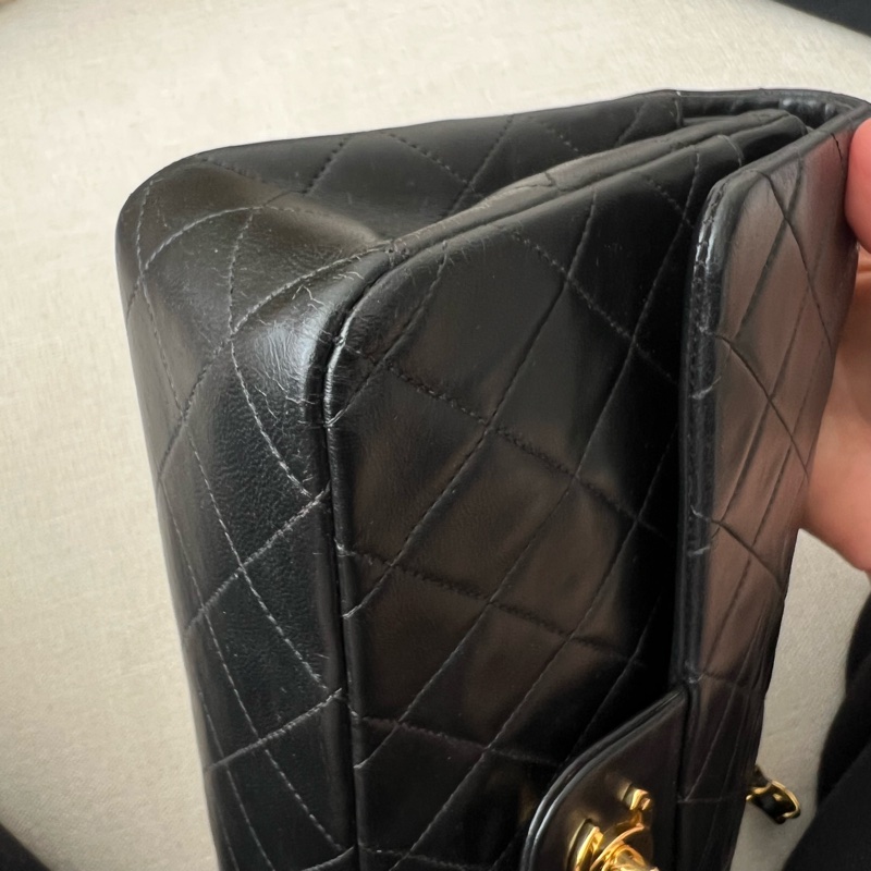 CHANEL CF25 香奈兒25cm 黑金羊皮 vintage-8