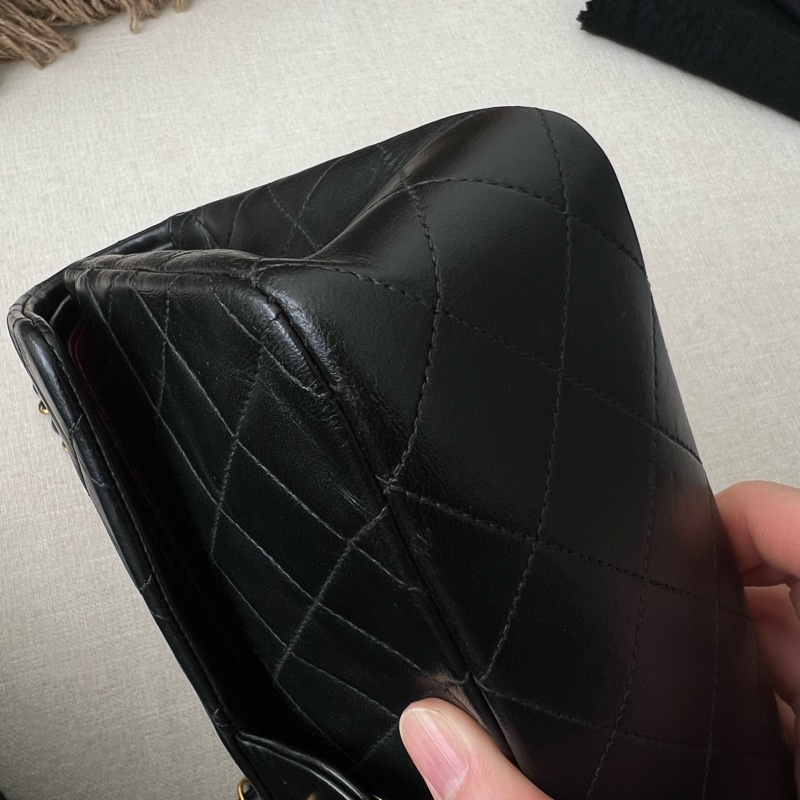 CHANEL CF25 香奈兒25cm 黑金羊皮 vintage-9