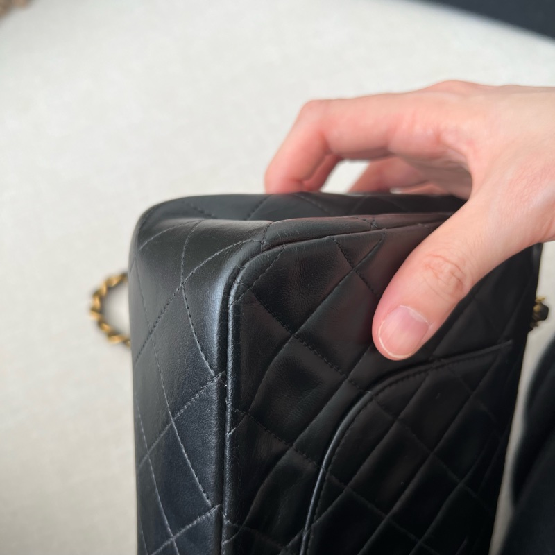 CHANEL CF25 香奈兒25cm 黑金羊皮 vintage-10