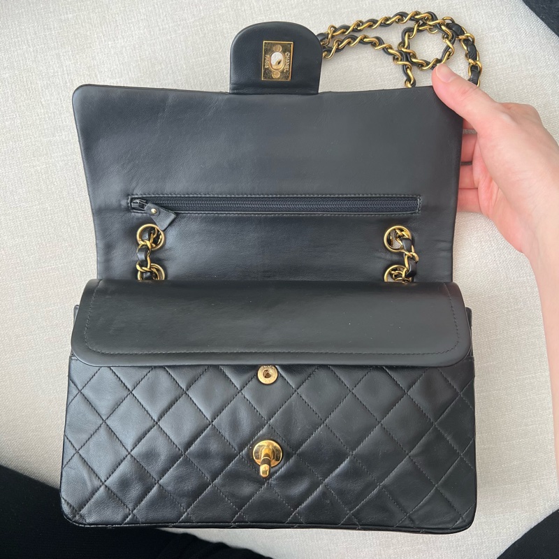 CHANEL CF25 香奈兒25cm 黑金羊皮 vintage-12