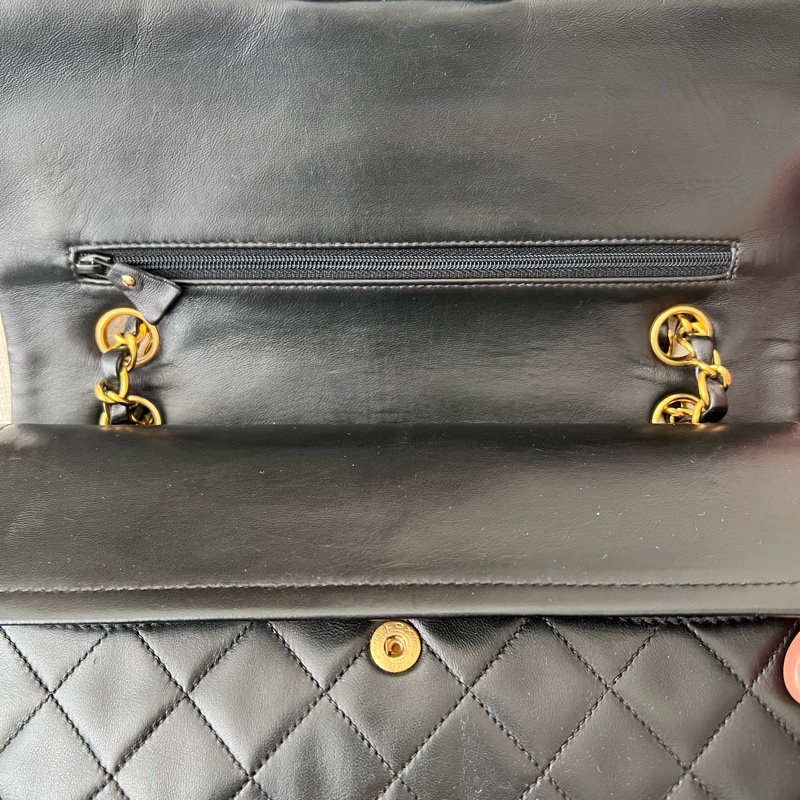 CHANEL CF25 香奈兒25cm 黑金羊皮 vintage-14