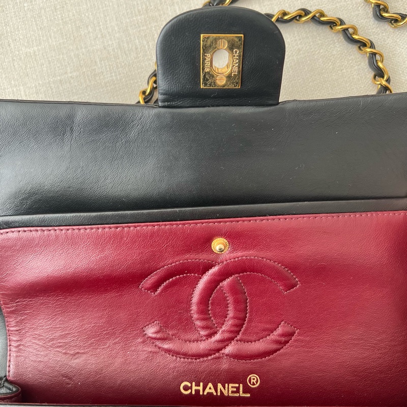 CHANEL CF25 香奈兒25cm 黑金羊皮 vintage-15