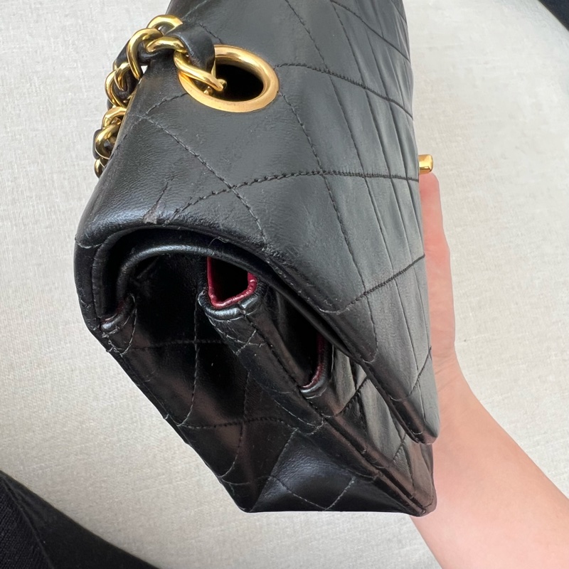 CHANEL CF25 香奈兒25cm 黑金羊皮 vintage-20