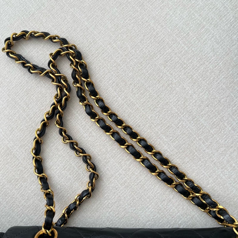 CHANEL CF25 香奈兒25cm 黑金羊皮 vintage-17