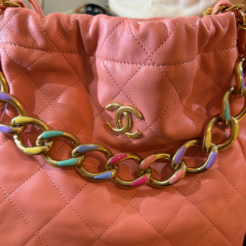 Chanel 珊瑚橘彩色鏈包送labubu-1