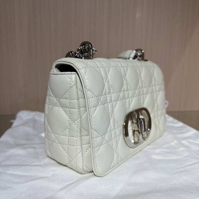DIOR迪奧 Caro 藤格紋小牛皮 斜挎單肩包 白色-1