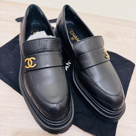 香奈兒菱格紋粗根樂福鞋 39.5