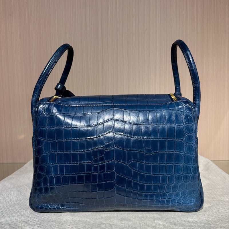 HERMES愛馬仕 Lindy 30 金扣藍色鰐魚皮-3