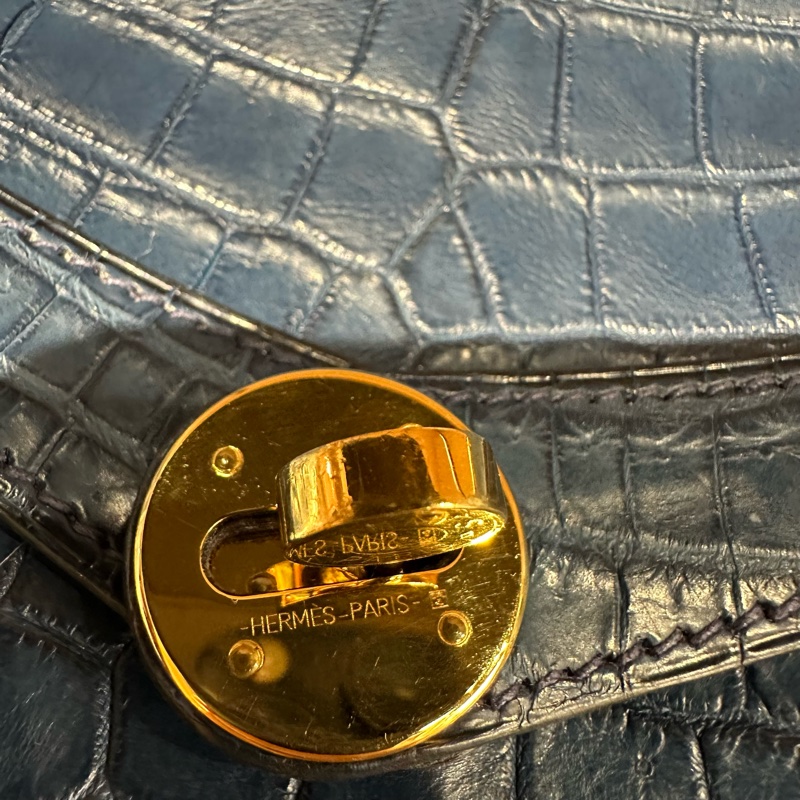 HERMES愛馬仕 Lindy 30 金扣藍色鰐魚皮-5