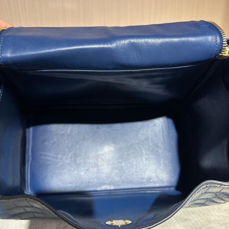 HERMES愛馬仕 Lindy 30 金扣藍色鰐魚皮-7